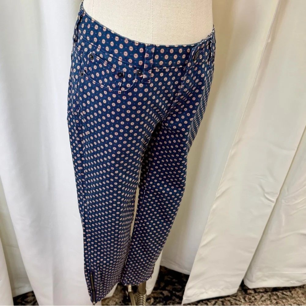 Ralph Lauren Girls Skinny Leg Zip Hem Blue Geometric Dot Print Jeans Size 14